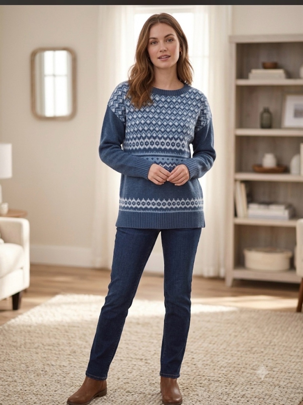 NWT Chaps Fair Isle Preppy Sweater Blue Size Medium.